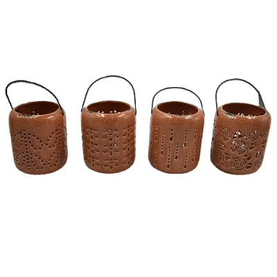Factory Direct Orange Ceramic Lanterns with a Variety of Hollow Pattern for Indoor and Outdoor Decoration