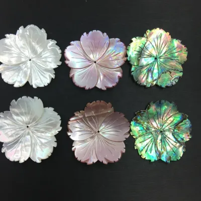 Extra Large 35mm Natural Mother of Pearl Carved Flower Beads for Statement Necklace Pendant and Focal Jewelry Making