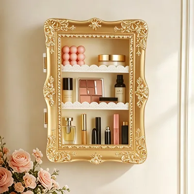 Modern Three-Layer Photo Frame-shaped Storage Rack Wall-Mounted Bedroom Storage Container (PP + Glass)