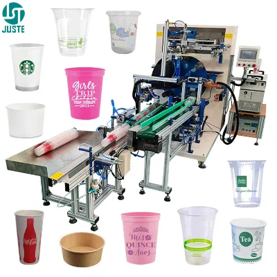 Custom Jumbo Automatique Screen Printing Machine Single Color Automatic Line Plastic Cup Screen Printer With UV Dryer Frame