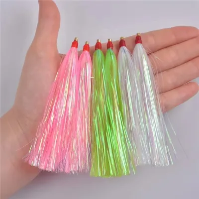 Tuna Jig Rig Fishing Lure Bucktail Bright Silk for Fishing Bait Mylar Flash Teaser Tail