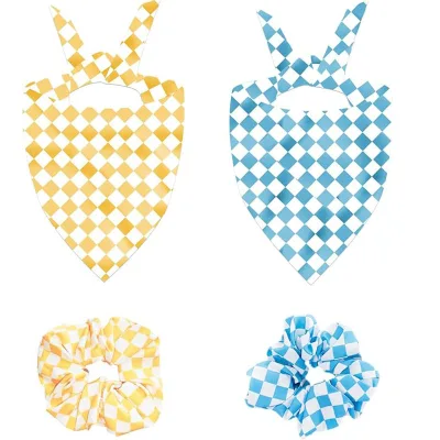 Polyester Pet Bib Set Zipper Closure Lightweight Simple Stylish Checkered Pattern Soft & Breathable