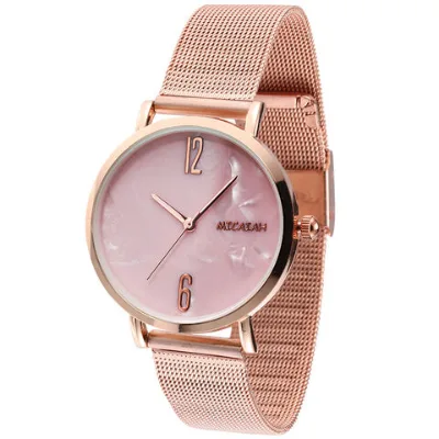 Rose gold Lady Quartz Luxury analog Wrist Watch with Stainless Steel Mesh Band