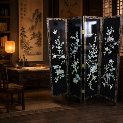 Vintage Oriental Style Shell Inlay Screen for Home Decor & Luxury Birthday Gift