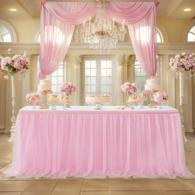2-Layer Tulle Tutu Table Skirt with Polyester Lining for Festival & Party Table Decor