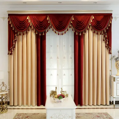 Custom-Made Luxury Velvet Burgundy Beige Blackout Curtains for Bedroom and Living Room Ready-Made Wedding Decorations