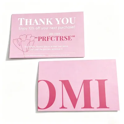 Factory Price Custom Double Sides Printing  Blush Pink Thank You Cards for Cosmetics Brands