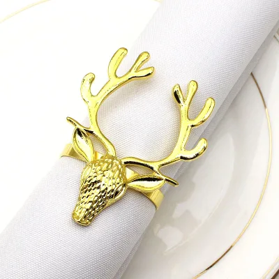 Reindeer Napkin Rings Wood Rattan Resin Christmas Metal Napkin Holder for Weddings Parties and Table Decorations