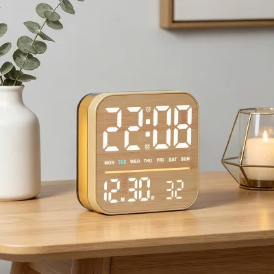 Multifunction Soft Light Digital Alarm Clock with Date Week Display Brightness Adjustment Dual Alarms USB Output