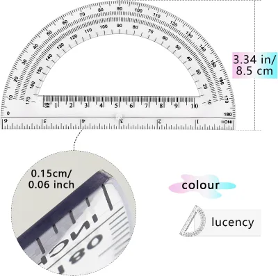 School 180 Degrees clear Plastic Protractor Math Protractors