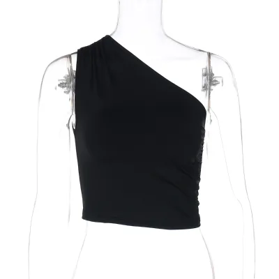 Lolita-style Women's Top with Shoulder-slit and Sleeveless Design, Featuring a Sexy Touch and a Touch of Edginess.