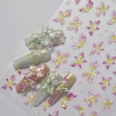 Hot Sale Women Manicure Decorations halo Dyeing Rose Nail Art Stickers Decals Flower Nail Stickers Decor