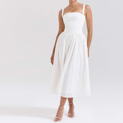 Lovely White Broderie Anglais Midi Sundress Oem a Breezy Summer Essential Women Custom Clothing Factory