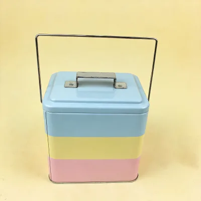 Wholesale Bulk Eco Friendly Rectangular Carry Handle Tinplate Container for Stationery Pencil Toy Organizer