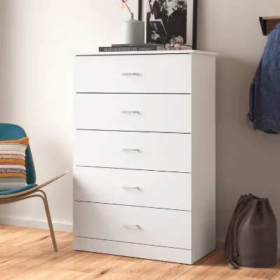 Chest 5 Drawers Cabinet Bedroom Furniture White Sturdy Simple Dresser Storage Cabinet Utility with Large Storage