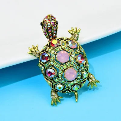 2024 Drop Shipping Diamond Retro Little Turtle Brooch Cute Animal Pin Corsage Brooches