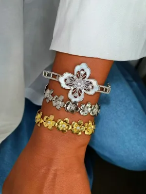 Fashion Gold Plated Brass Zircon Flower Design Charms Bracelet Necklace Fine Jewelry Sets for Anniversary