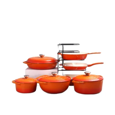 7 Piece Enameled Cast Iron Cookware Set Nonstick Oven Safe Pot Frying Pan with Oversized Handles for Kitchen Retail Orders