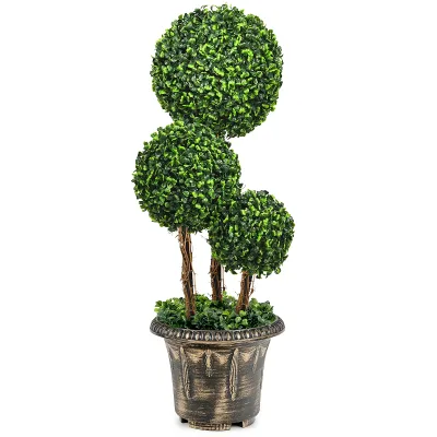 L Indoor Outdoor UV Resistant Artificial Green Boxwood Topiary Ball Plant Tree