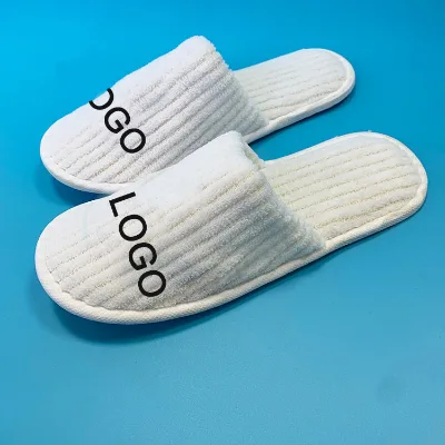 Cheap Wholesale Personalized Custom Black Velvet Disposable Hotel Amenities Room Guest Spa Slippers With Custom Logo