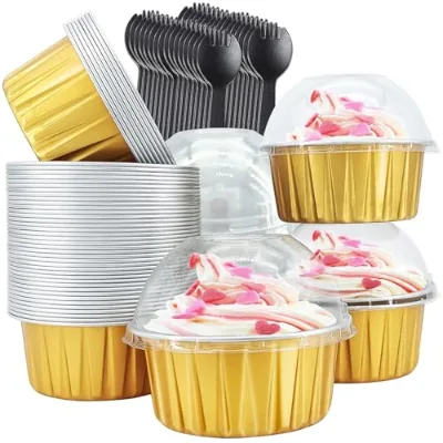 Safe Reusable Food Grade Aluminum Foil Cup Round Disposable Baking Muffin Cup Pudding Ramekin for Home Kitchen Baking Use