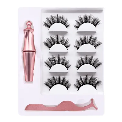 8d Silk Dual Magnetic Eyeliner Eyelashes Suit With Tweezers Good Quality Private Label Magnetic Lashes With Eyeliner