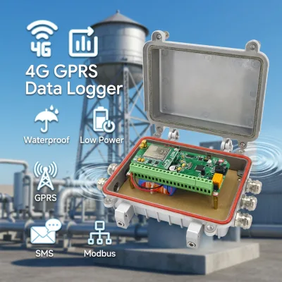 4G wireless data logger GSM SMS upload alarm IP67 waterproof level monitor Low power battery operated