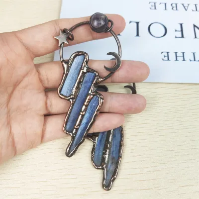 Retro Jewelry Antique Bronze Plated Irregular Stone Charm Natural Blue Kyanite Pendant Amethyst Moon Star Pendant for Necklaces
