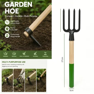 Wooden Handle Dual-Function Horticultural Steel Hoe Ergonomic Design Traditional Style Overseas Courtyard Planting Tools