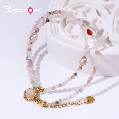 Bestone Custom Pink Pearl Pink Crystal Beaded Necklace Pendant Custom Necklace Fashion Jewelry Necklaces