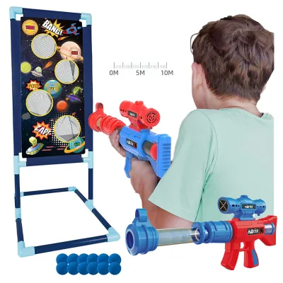 Children Shooting Target Stand Base and Air Shooting Soft Foam Ball Gun Play Set Kids Blast Power Popper Shooting Game Toy