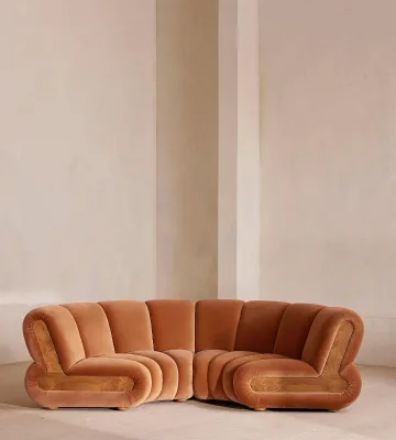 FERLY Luxury Modern Fabric Configurable Sofa Burlwood Oak Veneer Modular Sectional Contemporary Indoor Furniture