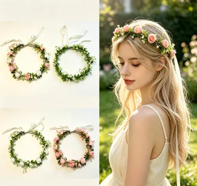 Flower Crown Hawaiian Natural Handcrafted Eco-Friendly Boho Bridal Wedding Headband Hair Garland Decoration