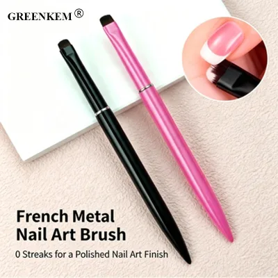Pink/Black Metal Rod with Round Flat Tip Glitter Flake Coating Two Style Slim Smooth Handle French Manicure Nail Brush