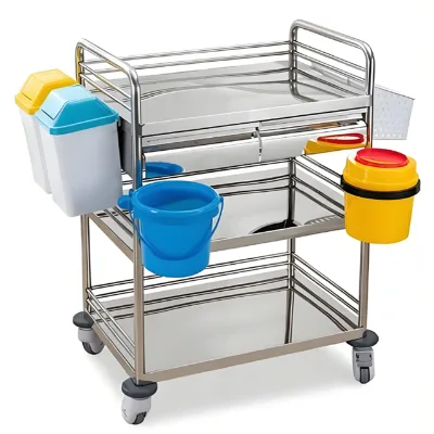 Stainless Steel Hospital Furniture Emergency Medicine Cart Cleaning Trolley IP68 Waterproof 4 Castors Durable Vehicle