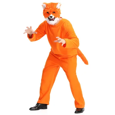 Halloween Animal Cosplay Costume Fox Dress up Sly Fox Mr. Stage Story Performance Costume for Men