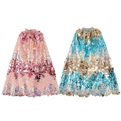 Blue and Pink Sequined Cape for Kids Girls TV & Movie Costumes Holiday Birthday Party & Halloween Christmas Cloak