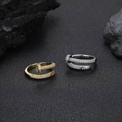 Hip Hop Zircon Nail Ring for Men Women, Trendy Gold Plated Jewelry