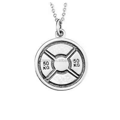 Factory Wholesale Weight Plate Dumbbell Kettlebell Pendant Fitness Necklace Jewelry Custom Waterproof Gym Pendant