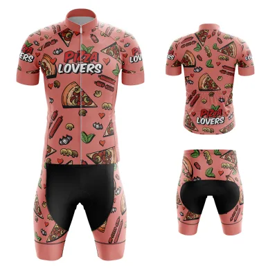 HIRBGOD Eat Italy Pizza Then Go Bike Short Sleeve Cycling Jersey Set Lightweight Fabric Team Cycling Wear Fashion Cycling Shorts