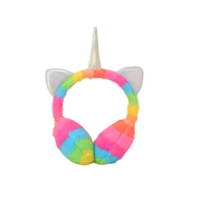 Winter Colorful Heated Unicorn Furry Ear Muffs Christmas Kids Rainbow Ear Warmer