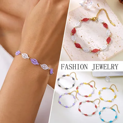 Hawaii Summer Fashion Jewelry Bracelets Creative Stainless Steel Hollow Leaf Women Bracelets