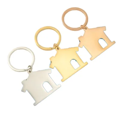 ZebraChina DIY Brand House Shaped Custom Polished Stainless Steel Laser Logo Pendant Metal Key Ring Tag Promotions Carabiners