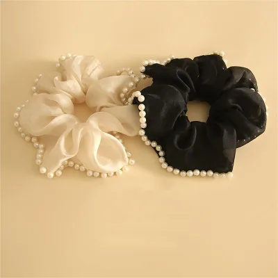 Elegant French High Quality Hair Scrunchie With Pearl Elastic Band for Girl Hair Accessories
