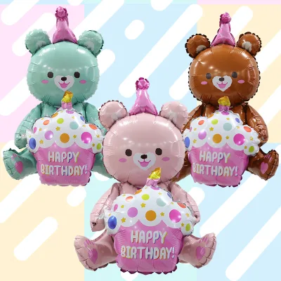 Korean Ins Lovely Big 3D Teddy Bear Aluminum Foil Inflable Birthday Cartoon Bear Cake Balloon for Kids Baby Shower Decoration
