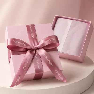 Cailyn Luxury Reusable Custom Printed Pink Ribbon Telescoping Rectangle Cardboard Perfume Gift Boxes Embossed Logo Silk Paper