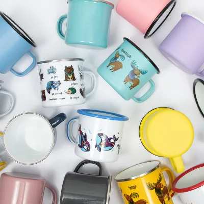 Wholesale 12 Oz Colored Sublimation Travel Camping Custom Enamel Coffee Cup With Logo