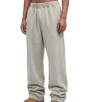 Vintage Men's No-Drawstring Sweatpants 100% Cotton Snow Wash Elastic Waist Men's Cotton Baggy Sweatpants