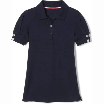 Wholesale Customized Kids Short Sleeve Polo Shirt Girls' Puff Sleeve Double Button Polo