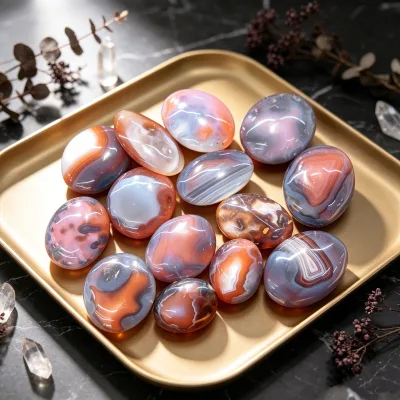 Wholesale Natural Polished Oval Worry Stone Banded African Red Agate Palmed Stones for Crystal Healing Gifts